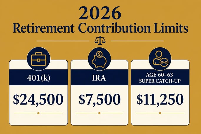 2026 retirement contribution limits chart for 401k, IRA, and SECURE 2.0 super catch-up