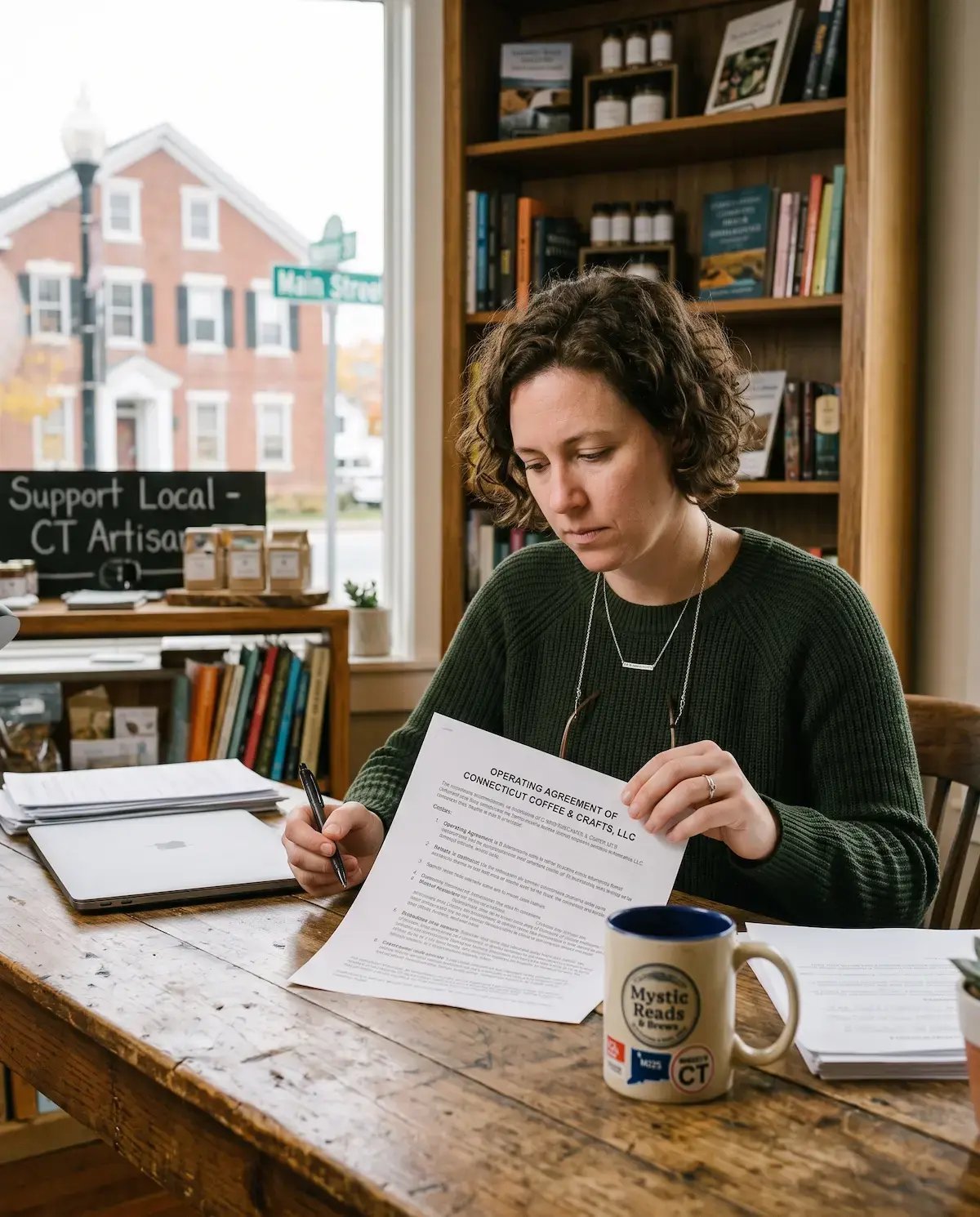 Connecticut business owner reviewing LLC operating agreement with an asset protection lawyer