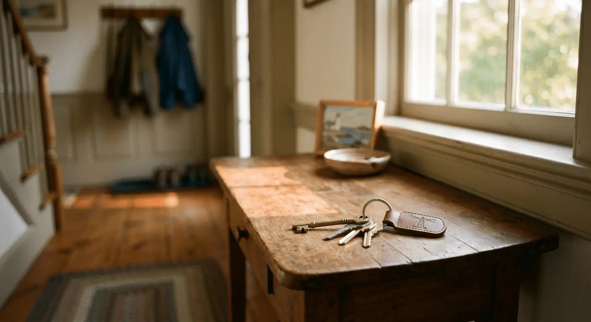 House keys on a hall table in a Connecticut home during trust administration